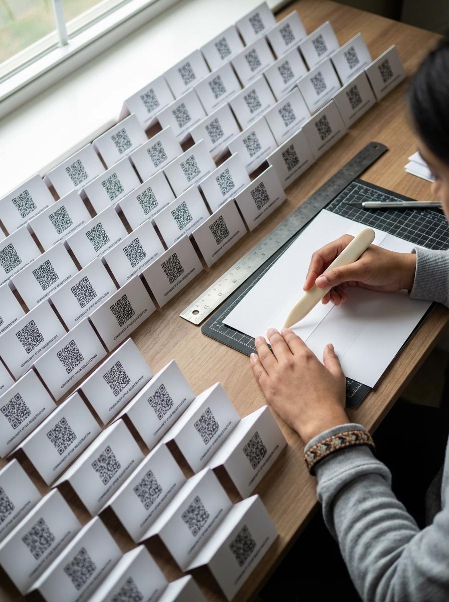 QR code tent cards being placed on tables before a charity dinner