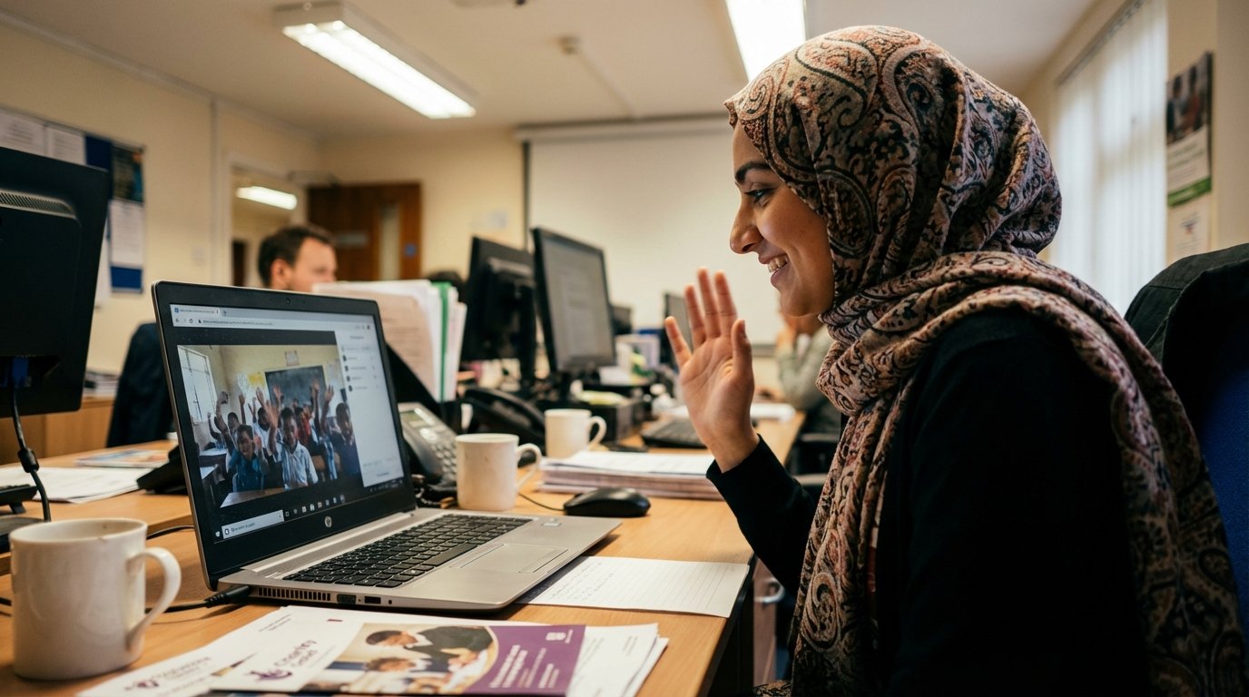 Children in a classroom funded by community pledges — the tangible outcome that programme managers coordinate toward