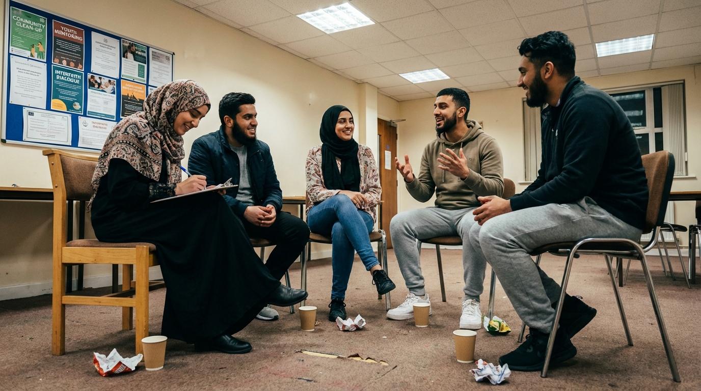 Young charity team meeting in a circle, planning a campaign