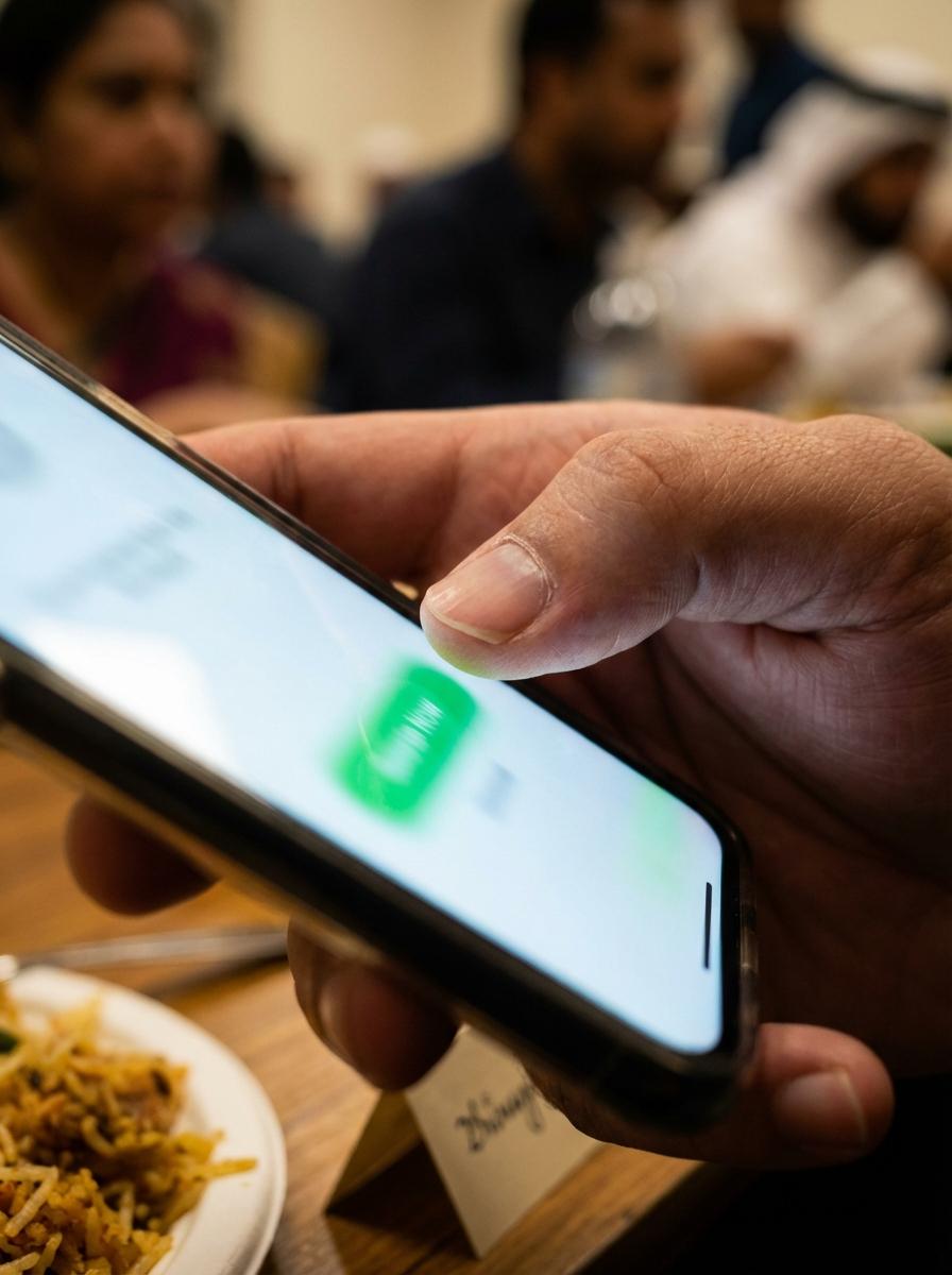 Close-up of hand tapping pledge confirmation on phone